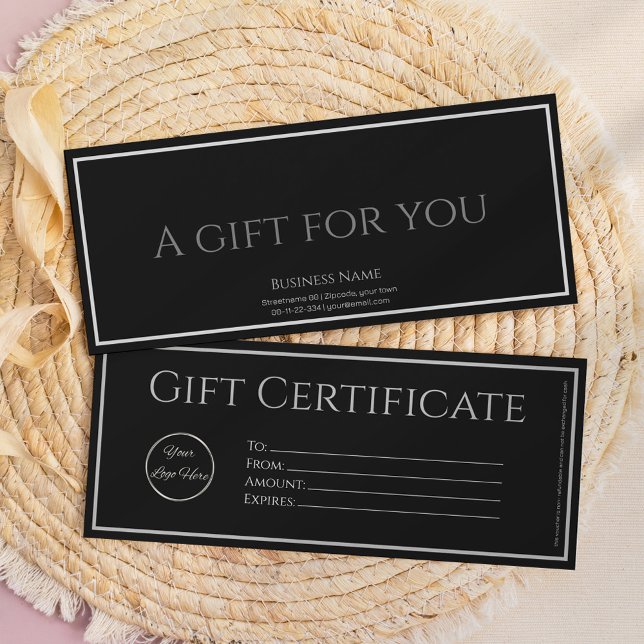 Invitation Noir élégant avec logo certificat cadeau d'entrepr (Créateur téléchargé)