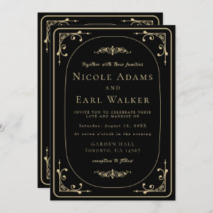 Invitation Noir Elegant Deco Gold Retro Mariage