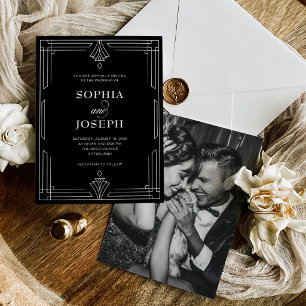 Invitation Noir Élégant Glamour Formel Photo Mariage