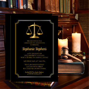 Invitation Noir élégant   Gold Law Attorney Graduation Party