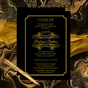 Invitation Noir élégant Gold University Graduation Party