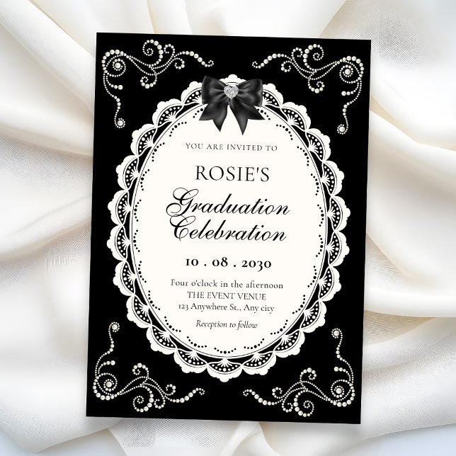 Invitation Noir Élégant remise de diplôme (Créateur téléchargé)