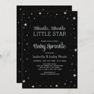 Invitation Noir et argent   Baby shower Twinkle Little Star