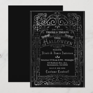 Invitation Noir et argent décoration Halloween vintage victor
