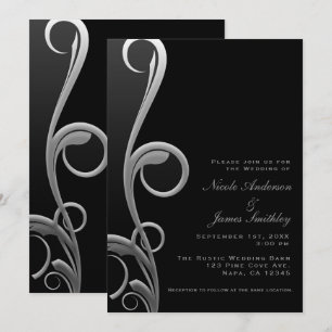 Invitation Noir et argent moderne glamour élégant mariage en 