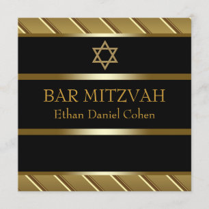 Invitation Noir et barre d'or Mitzvah