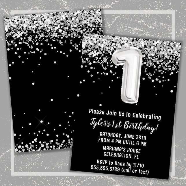 Invitation Noir et blanc 1er anniversaire (Créateur téléchargé)