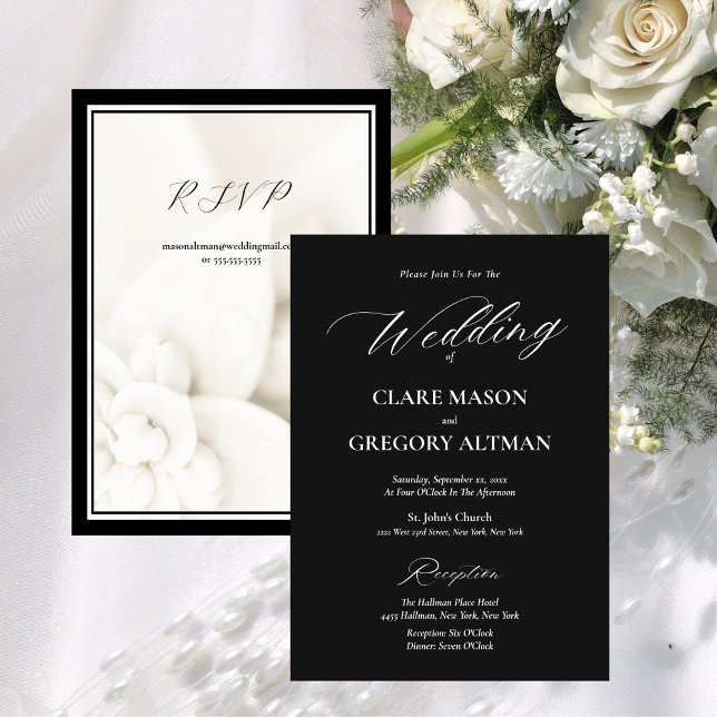 Invitation Noir et blanc avec Mariage RSVP (Formal Black and White with RSVP Wedding Invitation)