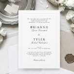 Invitation Noir et Blanc Classique Simple Mariage élégant<br><div class="desc">Propre et classique, cette faire-part de mariage élégante et de bon goût en noir et blanc présente une simplicité moderne présentée dans un agencement formel. Cette belle conception comporte une fine bordure argentée entourant votre texte avec un mélange de serif intemporel avec des faces de type script élégantes. Vous pouvez...</div>