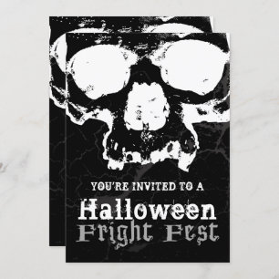 Invitation Noir et blanc crâne Grungy Halloween Fright Party
