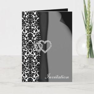 Invitation Noir et blanc Damas FAUX ruban diamant design