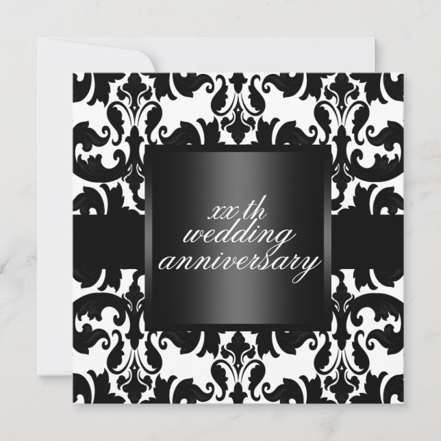 Invitation noir et blanc d'anniversaire de mariage (Devant)