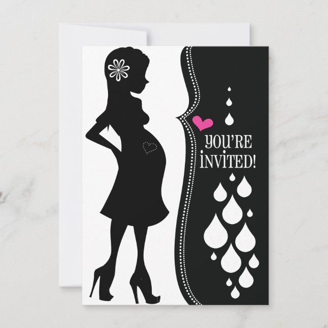 Invitation noir et blanc de baby shower (Devant)