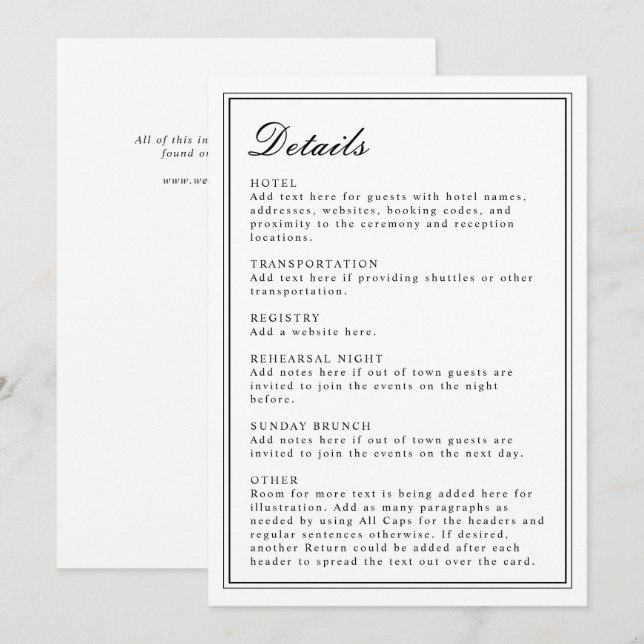 Invitation Noir et Blanc de Style Classique Absolu (Devant / Derrière)