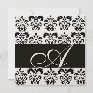 Invitation NOIR ET BLANC DOMMASK MONOGRAM Chanpagne métalliqu