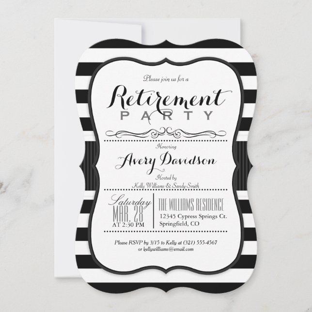 Invitation Noir et blanc ; Élégant parti de retraite (Devant)