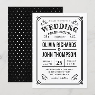 Invitation Noir et blanc Élégant Script Mariage Vintage