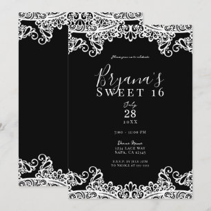 Invitation Noir et blanc élégant thème de fête pour 16 ans do