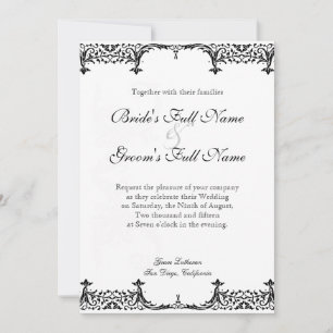 Invitation Noir et blanc Fleur de Lis Mariage damassé