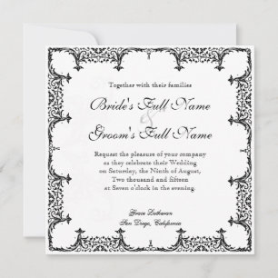 Invitation Noir et blanc Fleur de Lis Mariage damassé