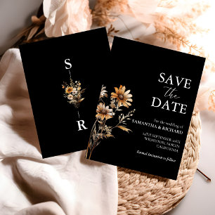 Invitation Noir et blanc Fleur sauvage mariage Enregistrer la