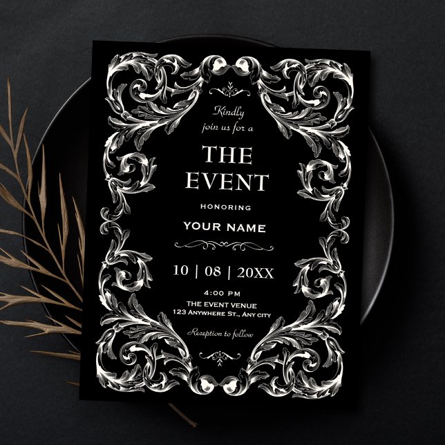 Invitation Noir et blanc Gothique Vintage (Créateur téléchargé)