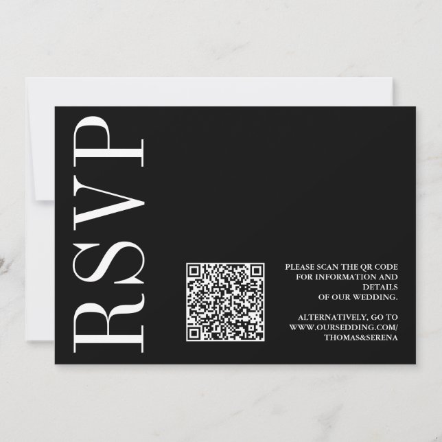 Invitation Noir et blanc Gras monochrome QR Code RSVP Bow (Dos)