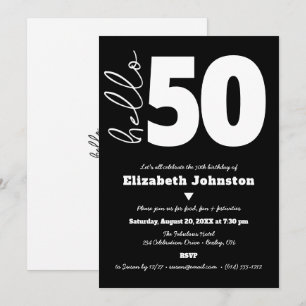 Invitation Noir et Blanc Hello 50 Anniversaire Fabuleux Gras