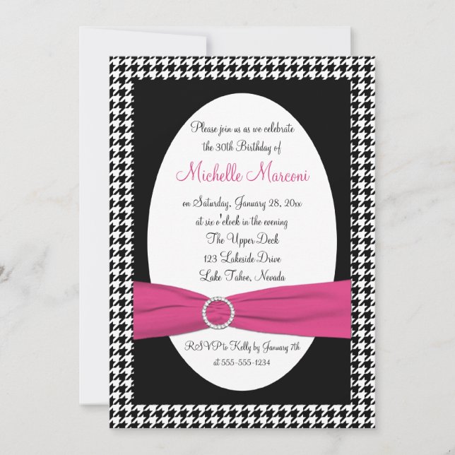 Invitation Noir et blanc Houndstooth 30e anniversaire Invitat (Devant)