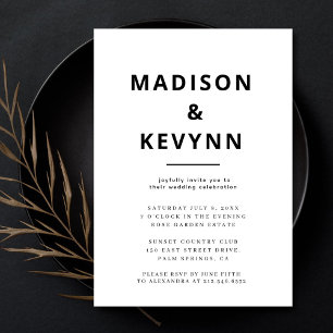 Invitation Noir et blanc Mariage simple