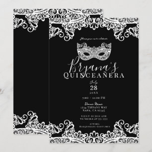 Invitation Noir et Blanc Masquerade de Dentelle 15e Quinceañe