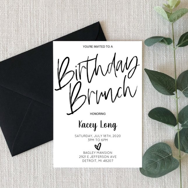 Invitation Noir et blanc Minimal Anniversaire Brunch Invitati (Créateur téléchargé)