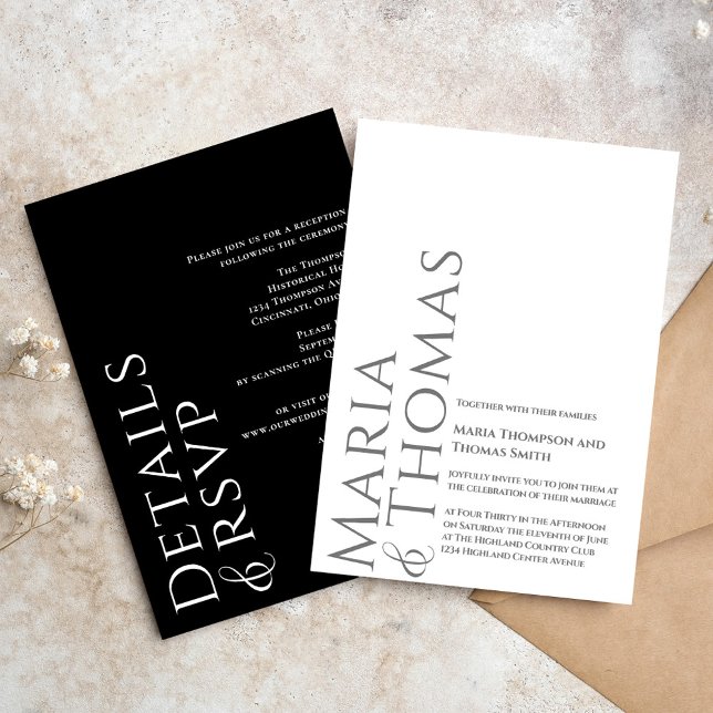 Invitation Noir et blanc minimaliste moderne Simple (Simple black and white modern-style Wedding invitation)
