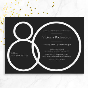 Invitation Noir et blanc minimaliste Surprise 80e anniversair