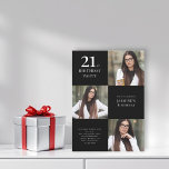 Invitation Noir et blanc moderne 3 photo 21e anniversaire<br><div class="desc">Célébrez dans le style avec notre invitation moderne et élégante de 21e anniversaire. Personnalisez-le avec trois photos et ajoutez votre propre texte pour le rendre vraiment unique. Le design sophistiqué et les détails personnalisables impressionneront vos invités. Préparez-vous à une célébration élégante qui reflète votre personnalité. si vous avez un problème...</div>