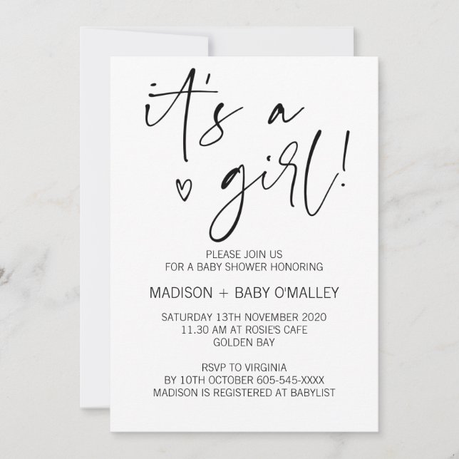 Invitation Noir et blanc moderne C'est un Baby shower de fill (Devant)