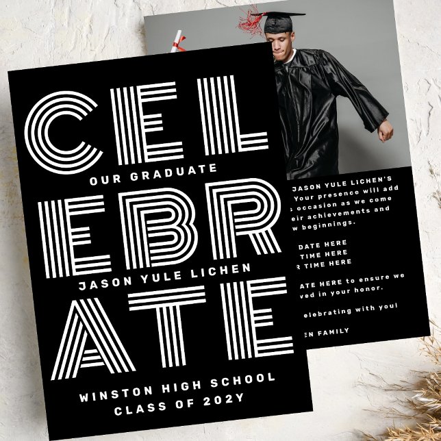 Invitation NOIR ET BLANC MODERNE | Classe de GRAD PARTY 2024 (Créateur téléchargé)