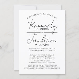 Invitation Noir et blanc Moderne MCM Mariage Calligraphie