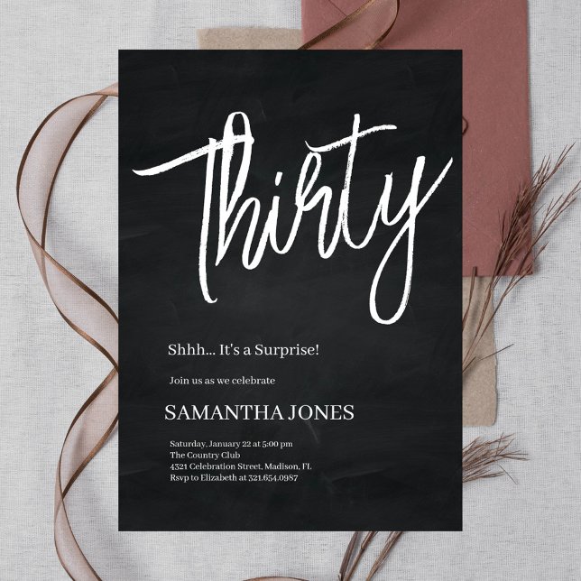 Invitation Noir et blanc moderne Trente anniversaire fête (Créateur téléchargé)