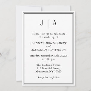 Invitation Noir Et Blanc Monogramme Couple Nom Moderne Simple