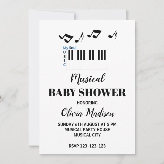 Invitation Noir et blanc Musical Genre Baby shower neutre (Devant)
