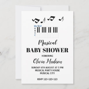 Invitation Noir et blanc Musical Genre Baby shower neutre