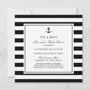 Invitation Noir et blanc Nautique C'est un Baby shower garçon