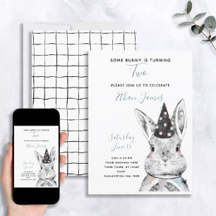 Invitation Noir et blanc Neutre Certains lapin est deux Anniv