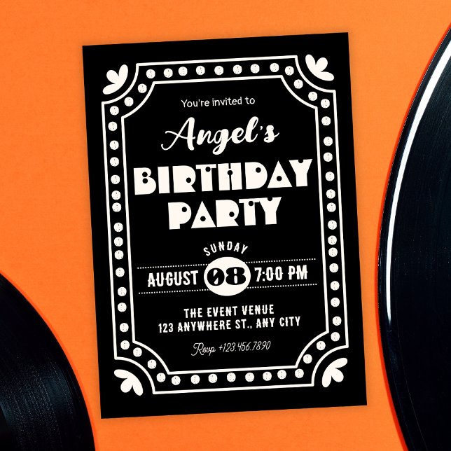 Invitation Noir et blanc Retro anniversaire amusant  (Créateur téléchargé)