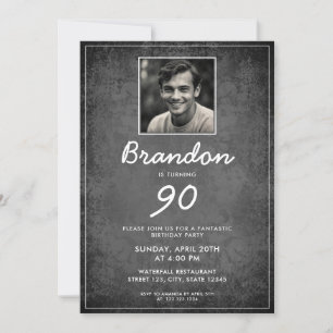Invitation Noir et blanc rétro Vintage 90e anniversaire