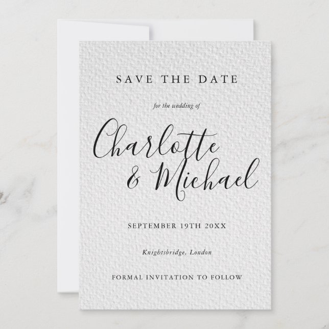 Invitation Noir et blanc Signature Mariage Enregistrer la dat (Devant)