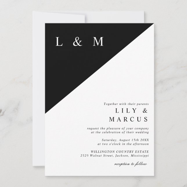 Invitation Noir Et Blanc Simple Mariage Élégant Code QR (Devant)