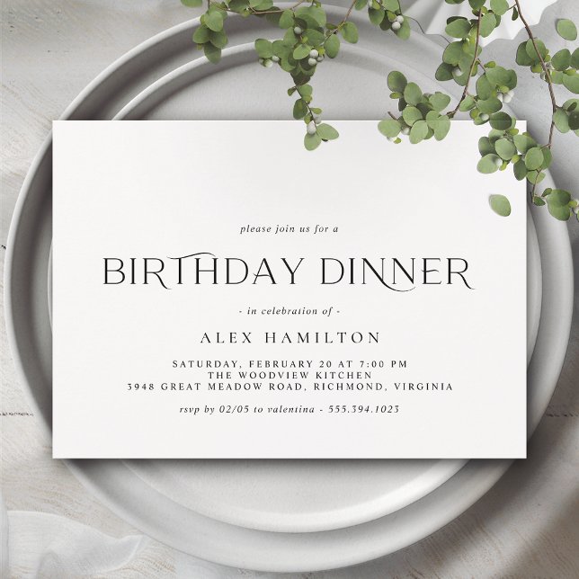 Invitation Noir et blanc simples | Dîner d'anniversaire Unise (Créateur téléchargé)