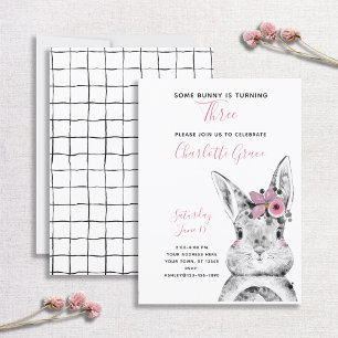 Invitation Noir et blanc Un lapin atteint trois ans